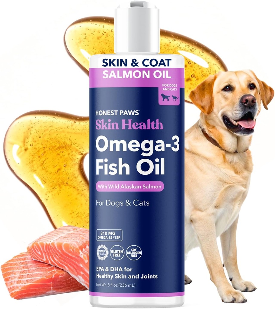 Eerlijke Paws Wild Alaska Zalmolie voor honden en katten Omega 3 Visoliesupplement voor huid, jas, Joint & Heart Health Natural, Sustainable Sourced, 8 oz