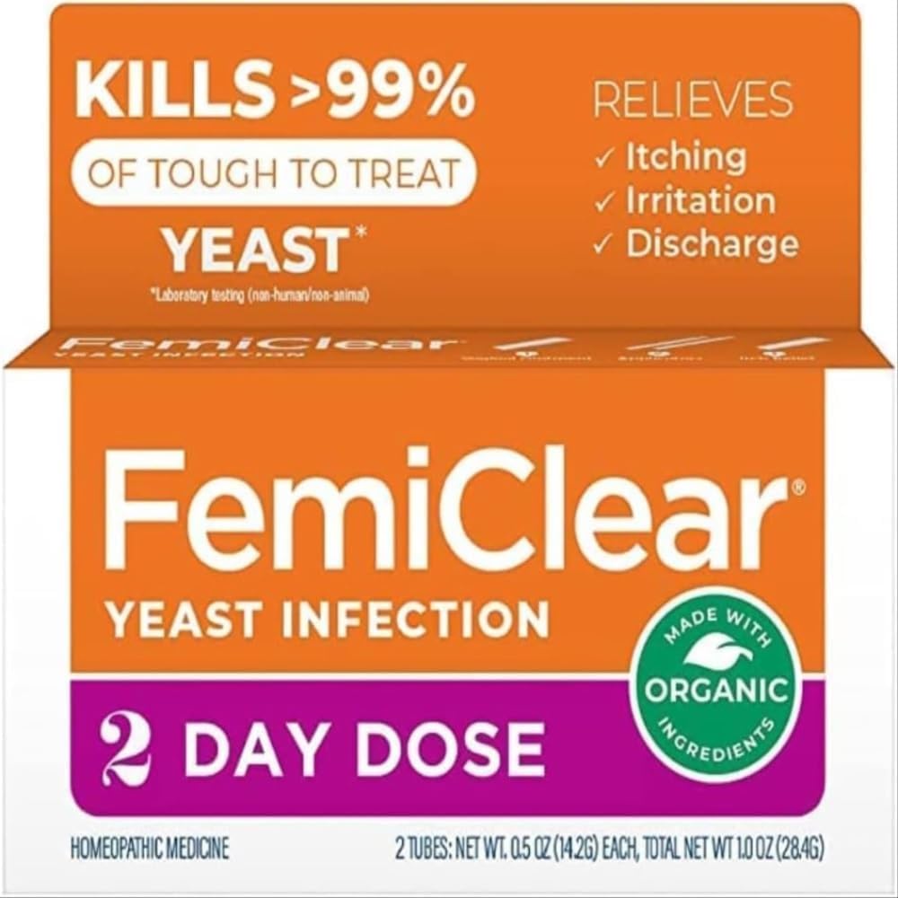 FemiClear 2-daagse dosis Gistinfectie en jeuk controle Zalf, voor matige tot intense symptomen, gemaakt met natuurlijke en organische ingrediënten, Plus externe anti-Itch Zalf voor verzachtende zorg
