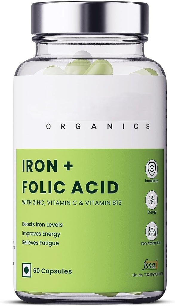 Organics Iron + Folic Acid Supplement with Zink, Vitamine C & Vitamin B12 