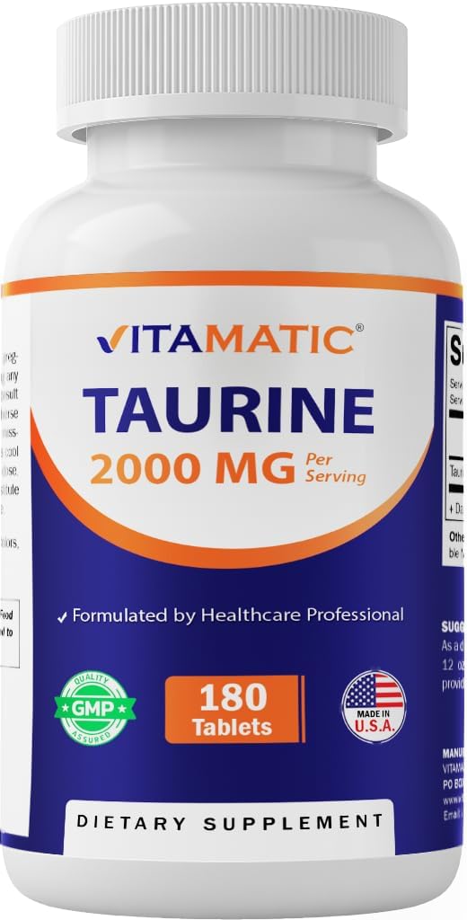 Vitamatic Taurine 2000mg Vegetarische tabletten, 180 Graaf, Niet-GMO, Glutenvrij