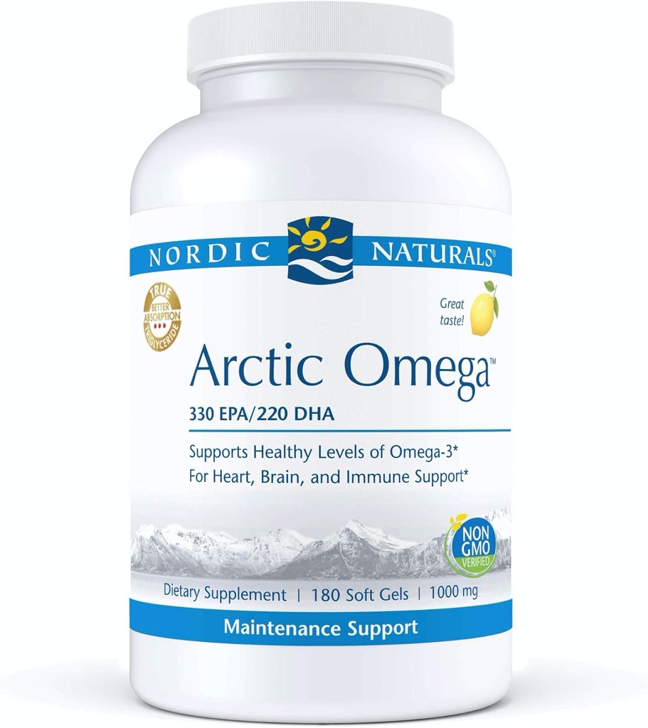 Nordic Naturals Pro Arctic Omega- Fish Oil, 330 mg EPA, 220 mg DHA, helpt bij het behoud van gezonde Omega-3 niveaus voor hart, hersenen en Immune Support*, 180 Zachte Gels