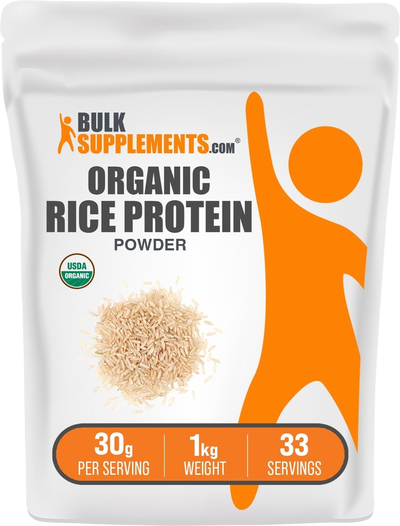 BulkSupplements.com Organic Rice Protein Powder - Vegan Plant Protein, Unflavored - Vegan & Gluten Free, 30g per Serving, 1kg (2,2 lbs) (Pack of 1)