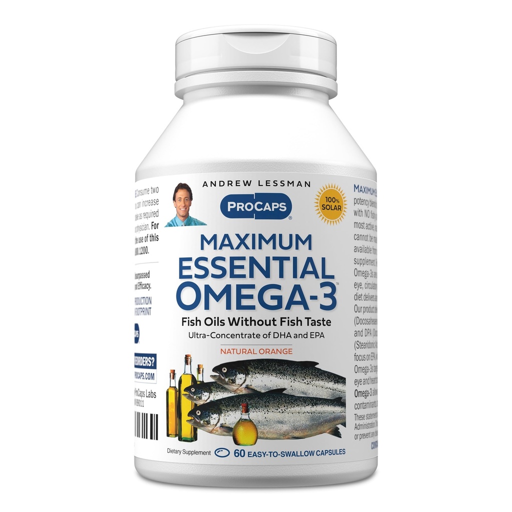 ANDREW LESSMAN Maximum Essential Omega-3 Orange - 60 Softgels - Ultra-Pure, High Potency Omega-3 Oils. Hoge DHA, geen maagklachten, geen lastpakken, geen kwik. Klein Makkelijk doorslikken Softgels