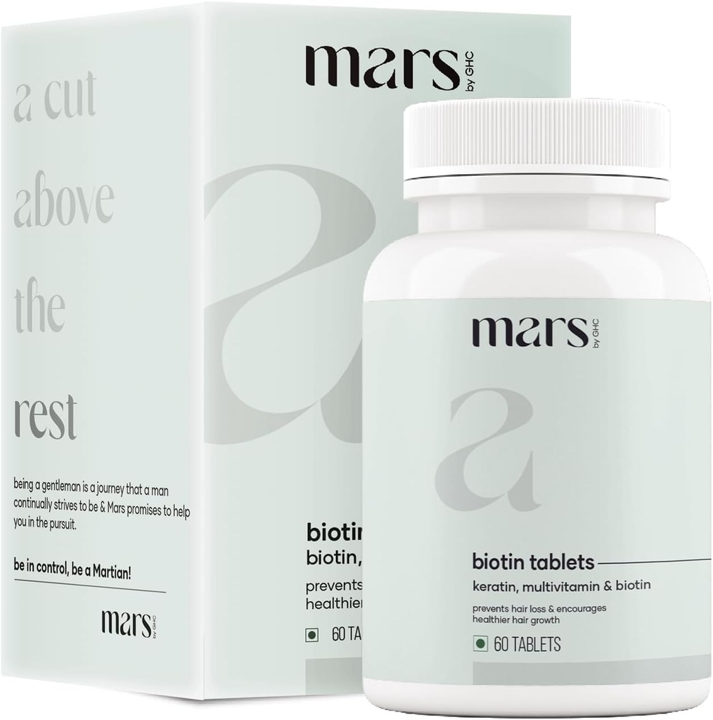 mars door GHC Baard Biotin, bevordert sterkere & dikkere baardgroei, aangedreven met vitamine A, vitamine E, vitamine B7, keratine & Aminozuren 100% Vegan 60 Count (pakket van 1)