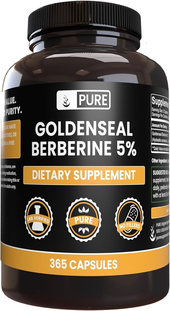 PURE ORIGINAL INGREDIËNTEN Goldenseal Berberine No Magnesium Or Rice Fillers, Always Pure, Lab geverifieerd (365 Tel.)