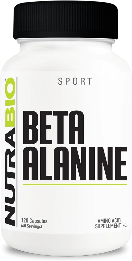 Supplément bêta-alanine NutraBio, 800mg - Supplément pré-entraînement sans gluten à l'acide lactique tampon, à la fatigue musculaire et à la douleur, 120 capsules