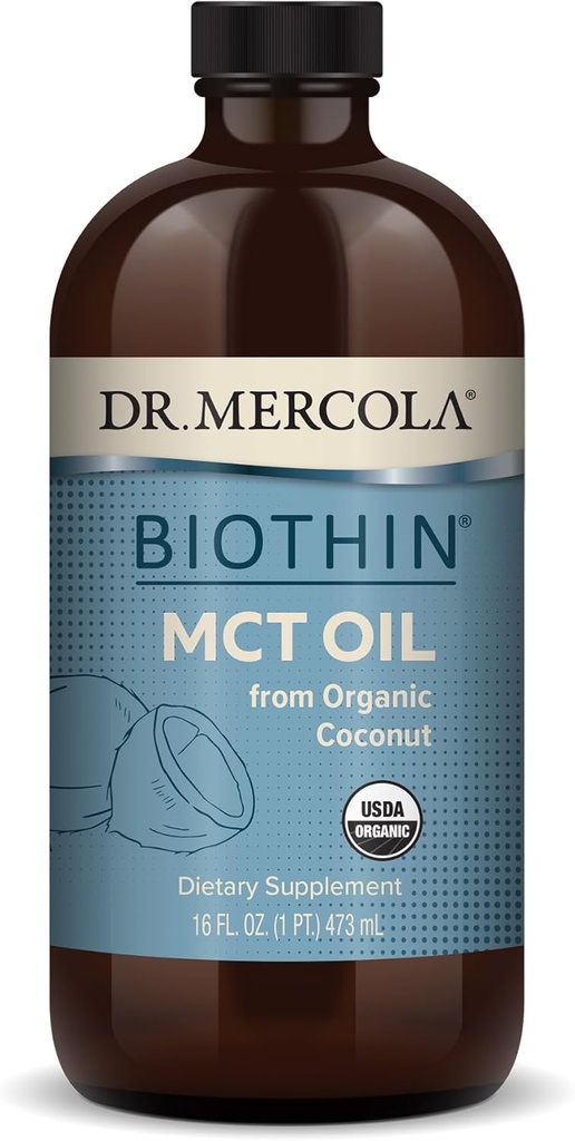 Dr. Mercola Biothin biologische MCT olie, ongeveer 31 porties (16 Fl. Oz.), niet GGO, glutenvrij, sojavrij en USDA biologisch