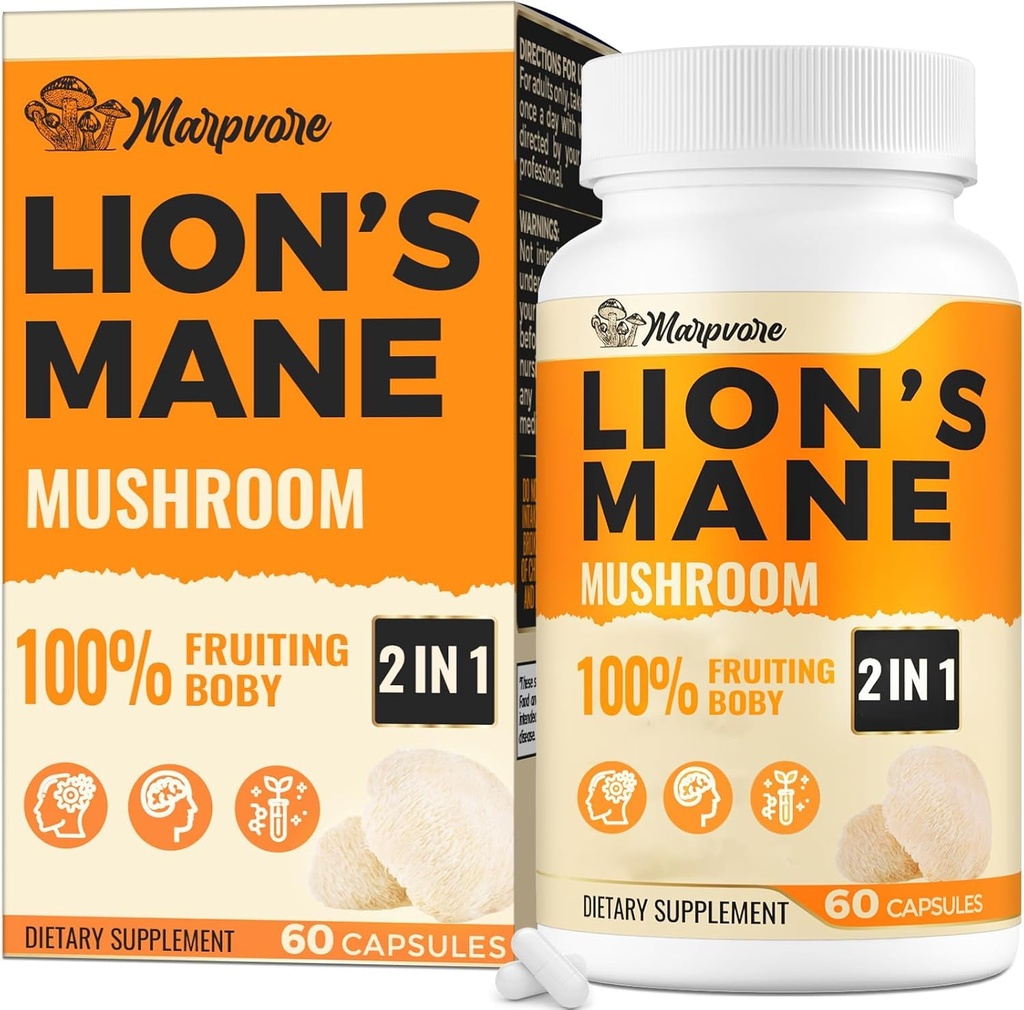 50X Strength Potency Brain Supplements for Memory and Focus - 1400mg Lions Mane Supplement Capsules | Natural Nootropics Brain Supplement for Cognitive, Clarity, Concentration & Energy - 60 Capsules