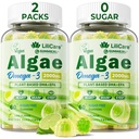 Omega 3 Gummies 2200mg van Algenolie (DHA 640mg & EPA 290mg) voor vrouwen & mannen, Veganistische Omega 3 Visolie Alternatief, w/CoQ10, Astaxanthine, Vitamine A, E, D3 voor hersenen, Oog, Antioxidant, Sugar Free 2Packs