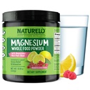 NATURELO Magnésium en poudre - aliments entiers Calme Magnésium en poudre avec quinoa, chou-fleur et lin pour soulager le stress, citron framboise 85 portions, 15oz