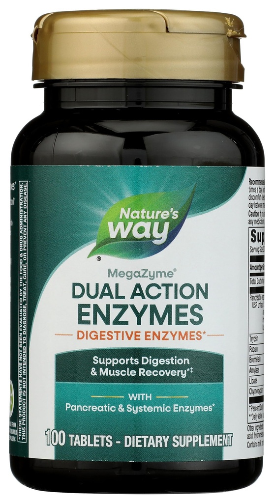 Nature's Way Mega-Zyme, Pancreatric & Systemic Enzymes*, Relives Occasional Muscle Soreness Vanwege Overexertion and Oefening,* Digestieve Ondersteuning*, 100 Tablets (Verpakking mei Vary)