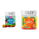OLLY Kids Chillax, Magnesium Gummies Plus L-Theanine, Lemon Balm & Hello Happy Gummy Worms, Mood Balance Support, Vitamine D, Saffron, Adult Chewable Supplement, Tropische Zing - 60 Tellen