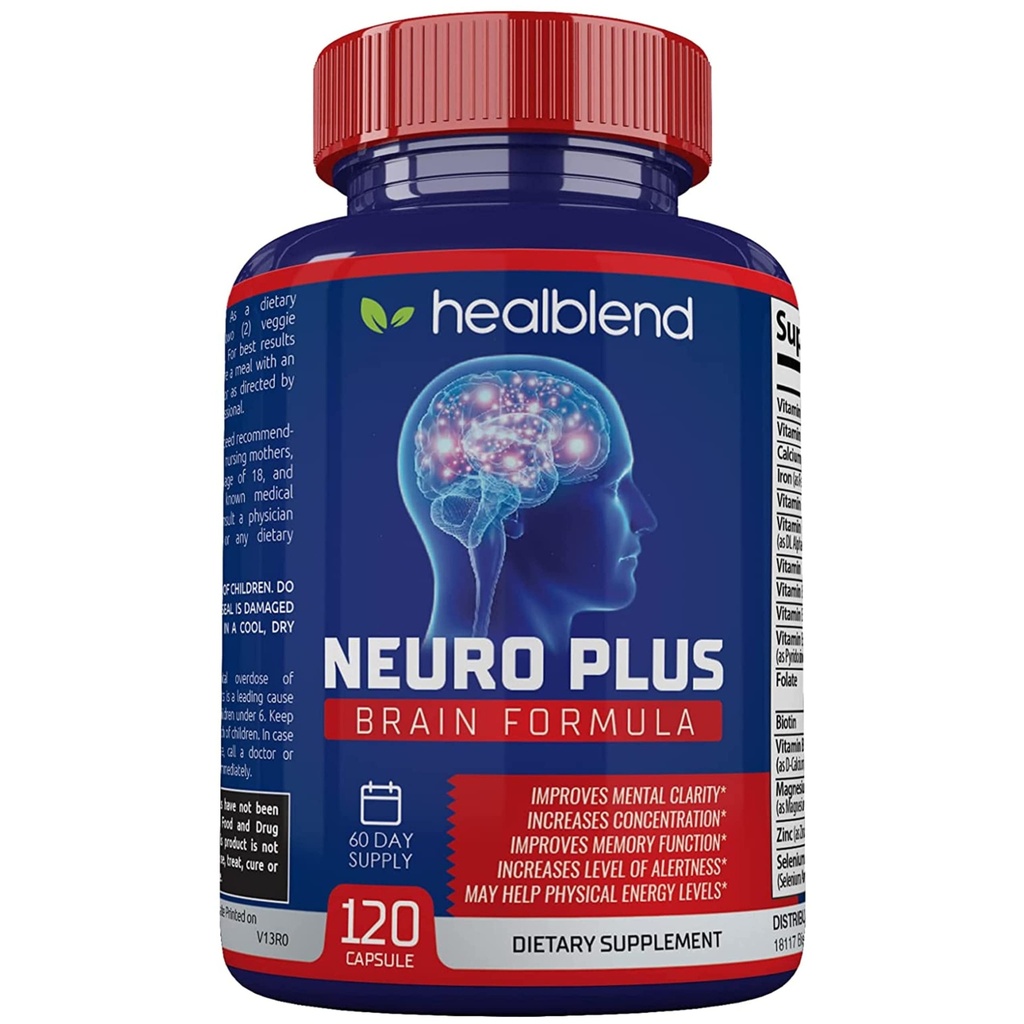 Neuro Plus Formule Cerveau et Focus - Nootropic Cerveau Booster Supplément, soutient la santé cérébrale, la clarté mentale et Focus - Améliore la concentration et l'énergie mentale – 120 Capsules (1)