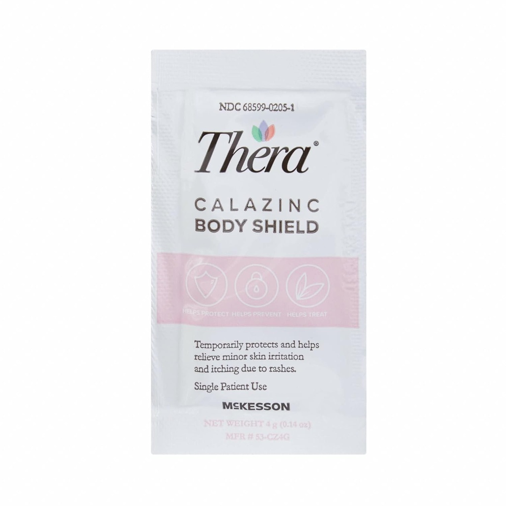 Thera Calazinc Body Shield, Calamine met Zink Cream [144 Packets Total] -Skin Barrier Zalf voor Eczema, Psoriasis, Luier Rash - Individuele Packets, 4 g Packet