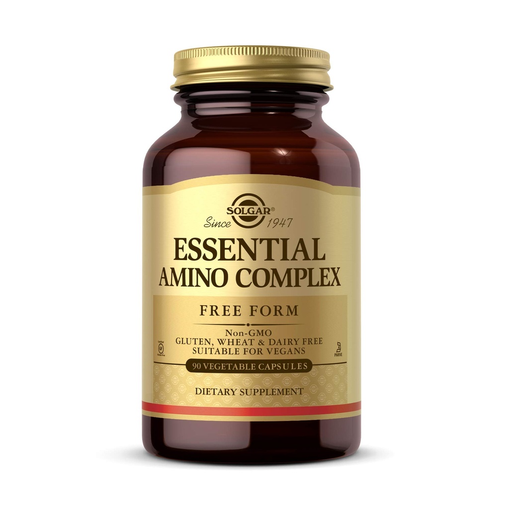 Solgar Essential Amino Complex, 90 plantaardige capsules - Vrije vorm essentiële aminozuren - Non-GMO, Vegan, Glutenvrij, Zuivelvrij, Kosjer - 90 porties