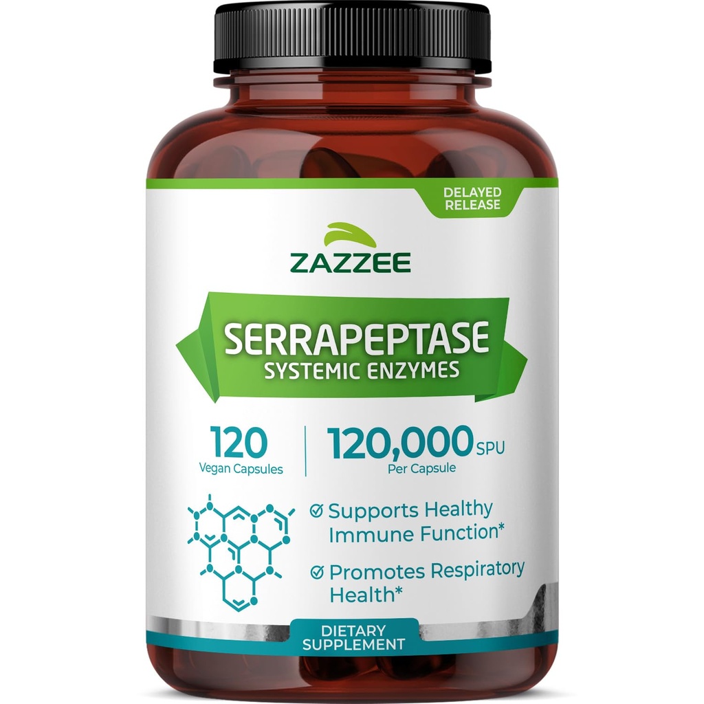 Zazzee vertraagde afgifte Serrapeptase, 120.000 SPU per capsule, 120 Vegan Capsules, 4 maanden levering, extra sterkte, krachtige en geconcentreerde systemische enzymen, 100% vegetarische, natuurlijke en niet-GMO