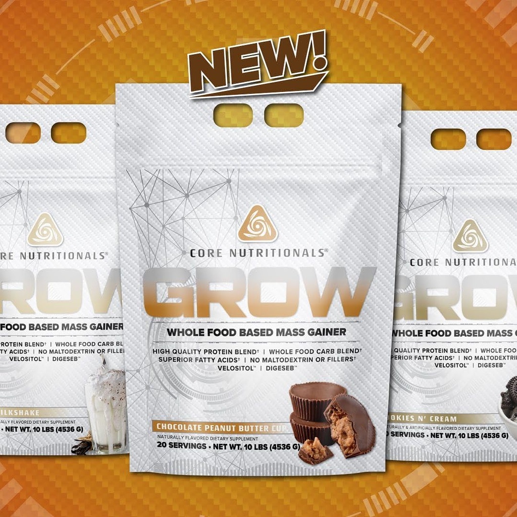 Nourriture de base Grow Mass Gainer (en anglais seulement) Mélange de glucides + mélange de protéines Sans maltodextrine (en anglais seulement) 880 Calories, 50g Protéines (en anglais seulement) 10 livres