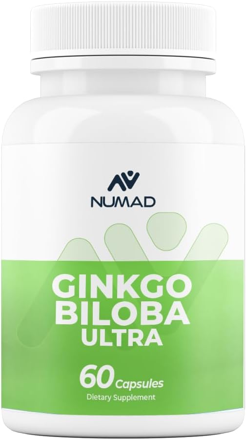 NUMAD Ginseng (600mg) + Ginkgo Biloba (120mg) 60 Capsules Supplément supplémentaire de soutien du cerveau Nootropics pour mémoire et focus