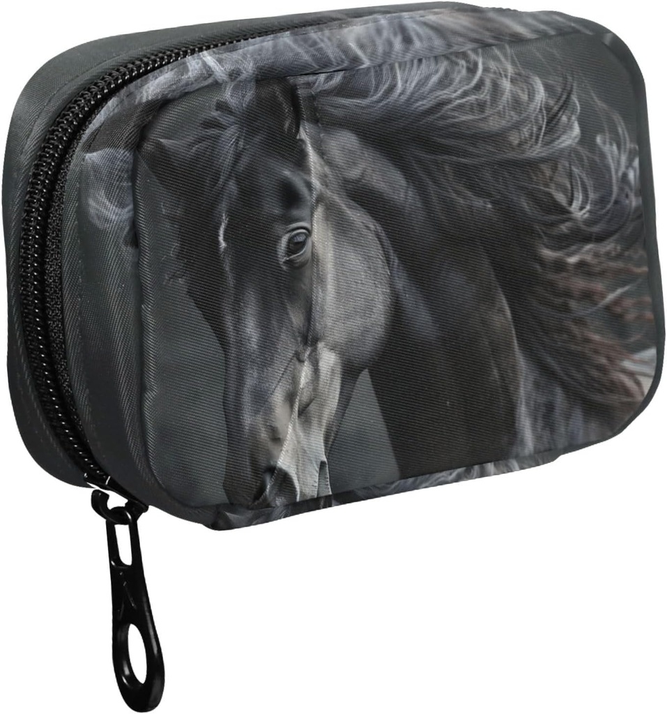 Fustylead Belle Cheval Noir avec Long Mane Pill Organizer Case avec Zipper 2 fois une journée pour la vitamine et le supplément, 7 jours de voyage Organisateur Case de médecine