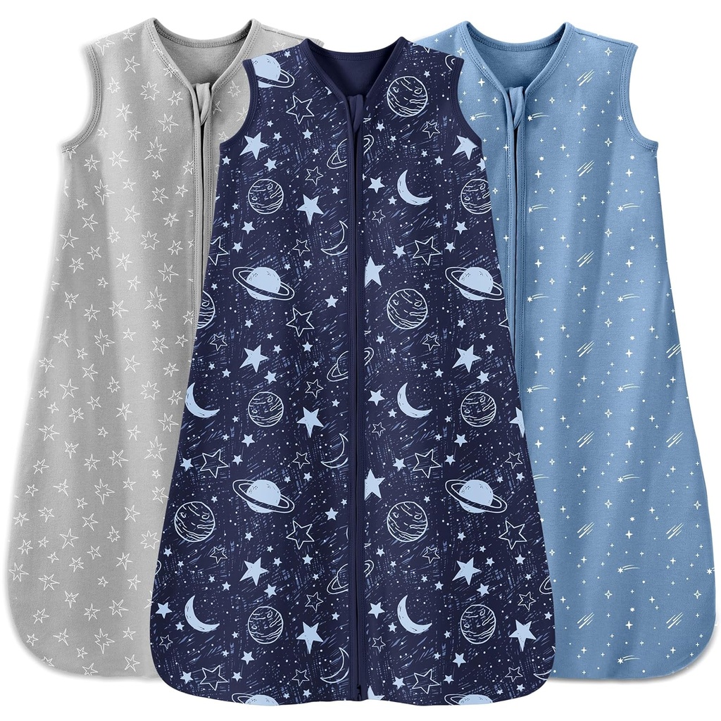 Baby slaapzak 12-18 maanden 3 Pack 100% katoen lichtgewicht 0.5 TOG Draagbare deken Baby slaapzak met 2-Way rits voor baby peuter blauw