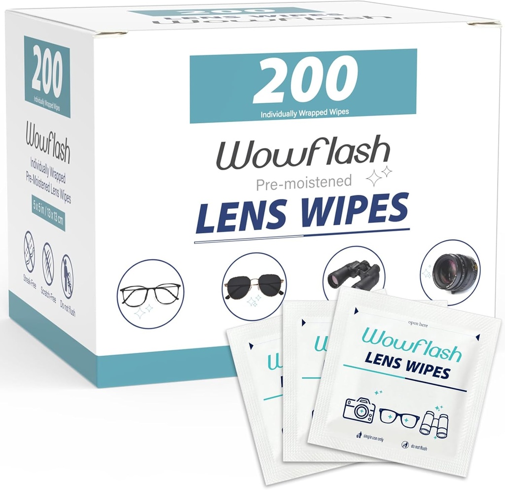 200 Graaf Lens Wipes voor Oogbrillen, Oogglas Lens Reiniging Wipes Voorbevochtigd Individueel Wrapped Sracth-Free Streak-Free Eye Glazen Cleaner Wipes voor zonneglas, Camera Lens, Goggles