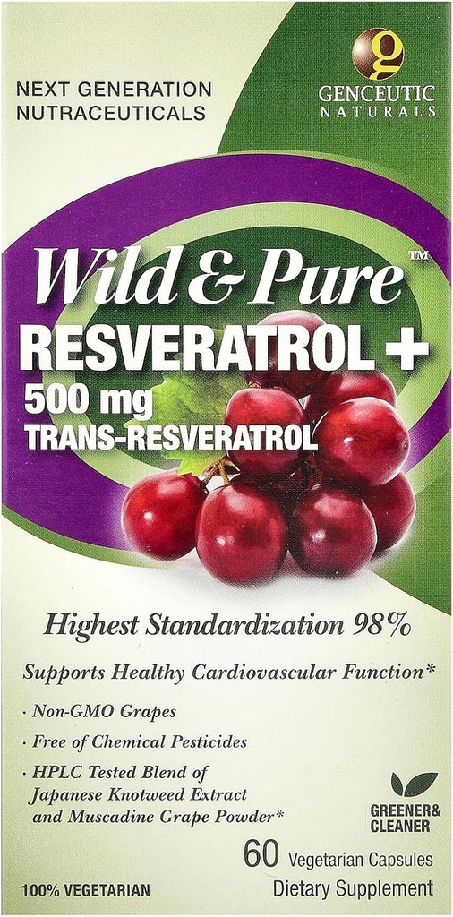 Genceutische natuur Wilde en Pure Resveratrol Vegetarische capsules, 60-Count 