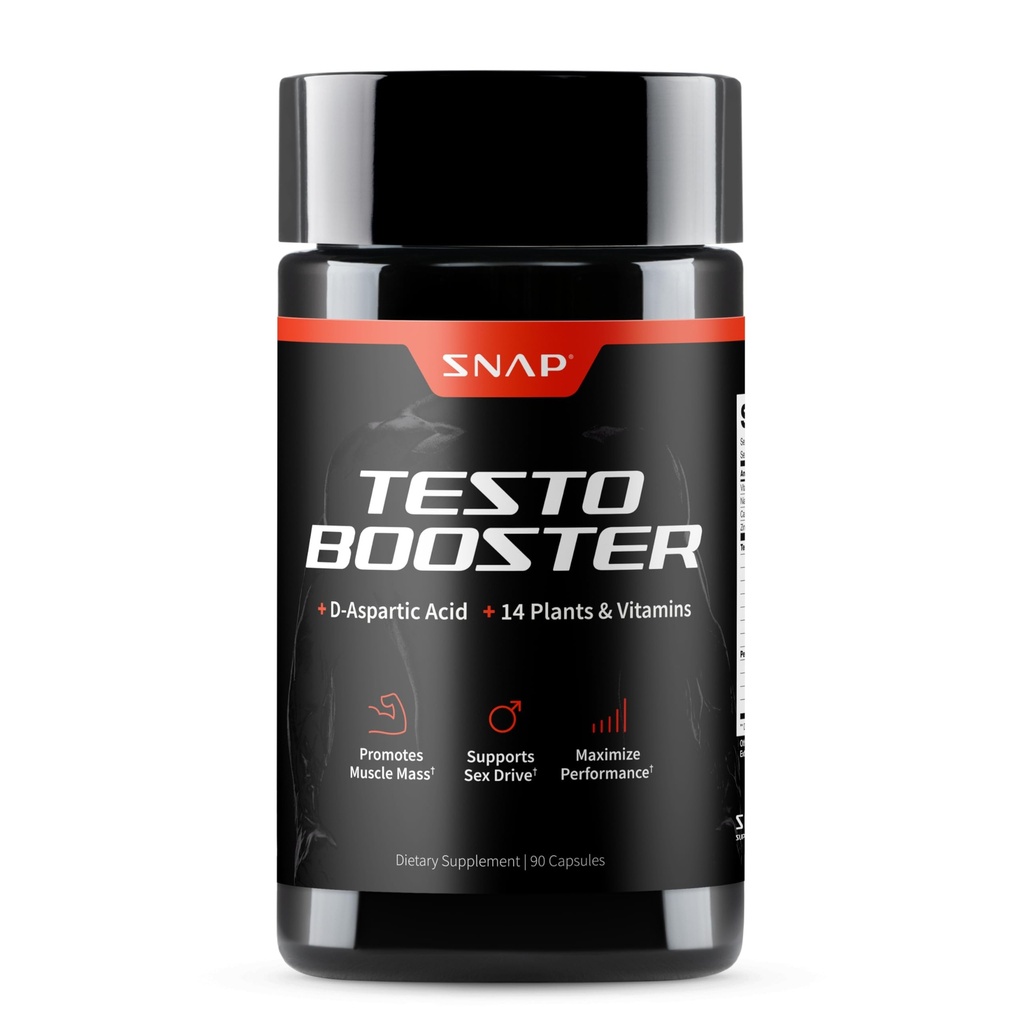 Snap Suppléments de testostérone Booster pour les hommes - favorise la croissance musculaire, Booster pour les hommes, en améliorant l'énergie naturelle, l'endurance et la force, 90 capsules (30 portions, 1 mois d'approvisionnement)