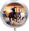 Ronde pil Box Running Horses Printed 3 Compartiment Kleine pil Case Portable Travel pil Container om Supplementen te houden Vitaminen Visolie Medicatie