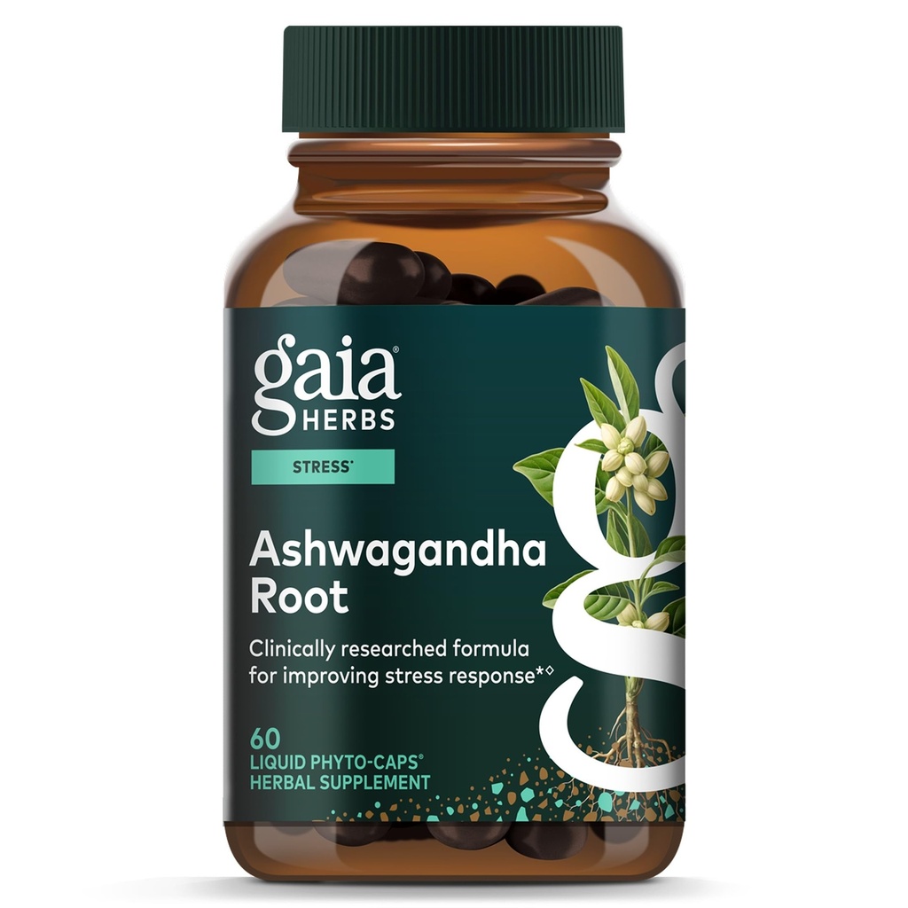Gaia Herbs Racine d'Ashwagandha - Supplément anti-stress et soutien du sommeil - Supporte les niveaux d'énergie équilibrés et les perspectives positives* - 60 capsules de Phyto liquide végétalien (30 jours d'approvisionnement)