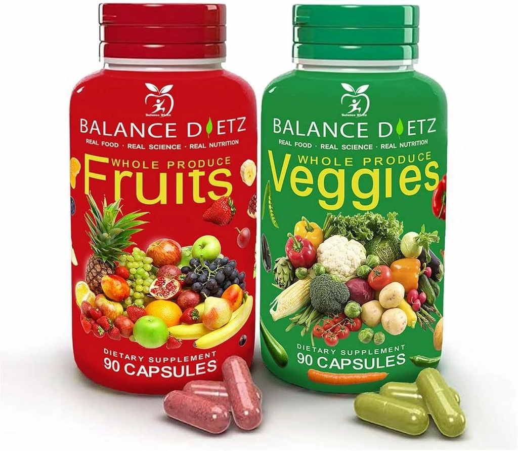 Fruit en groenten supplementen, 90 Fruit Capsules en 90 Veggies Capsules, Whole Food Supplement met groenten en fruit voor vrouwen, mannen en kinderen Set van 1
