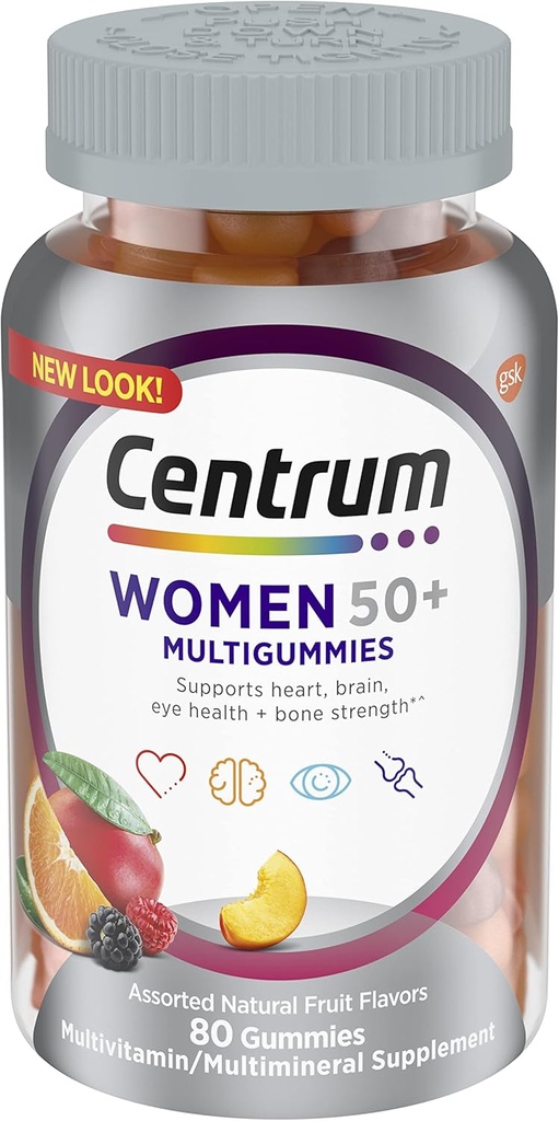 Centrum MultiGummies Gummy voor vrouwen 50 Plus, met vitamine D3, B6 en B12, Multivitamine/Multimineral Supplement - 80 Tel.