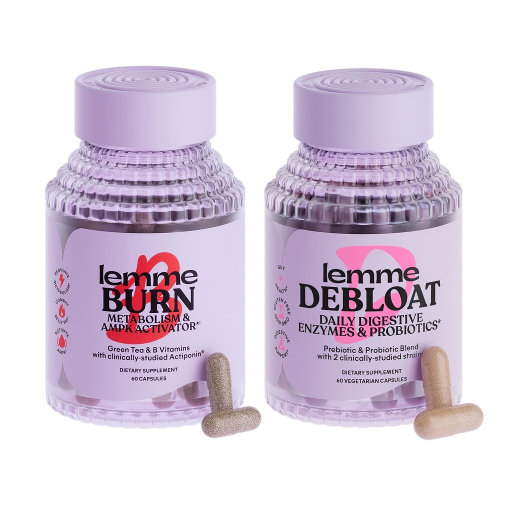 Lemme Burn & Debloat Capsule Bundle - Metabolisme & Fat Burning + Debloat Capsules for Bloating & Gas Relief, Probiotics & Prebiotics - Gluten Free, Non-GMO - 60 Ct.