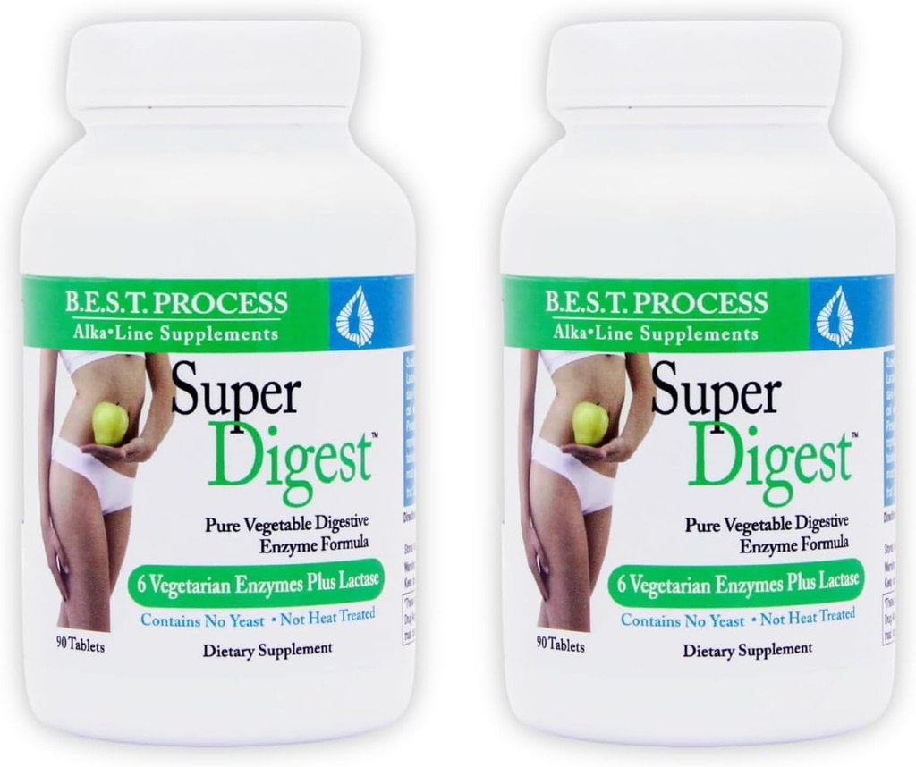 SuperDigest (2 Pack) Best Process Alkaline — Multi-Enzyme Digestive Support — Digestive Enzymes with Alfalfa, Papain & Bromelain (Vegetarian Friendly)