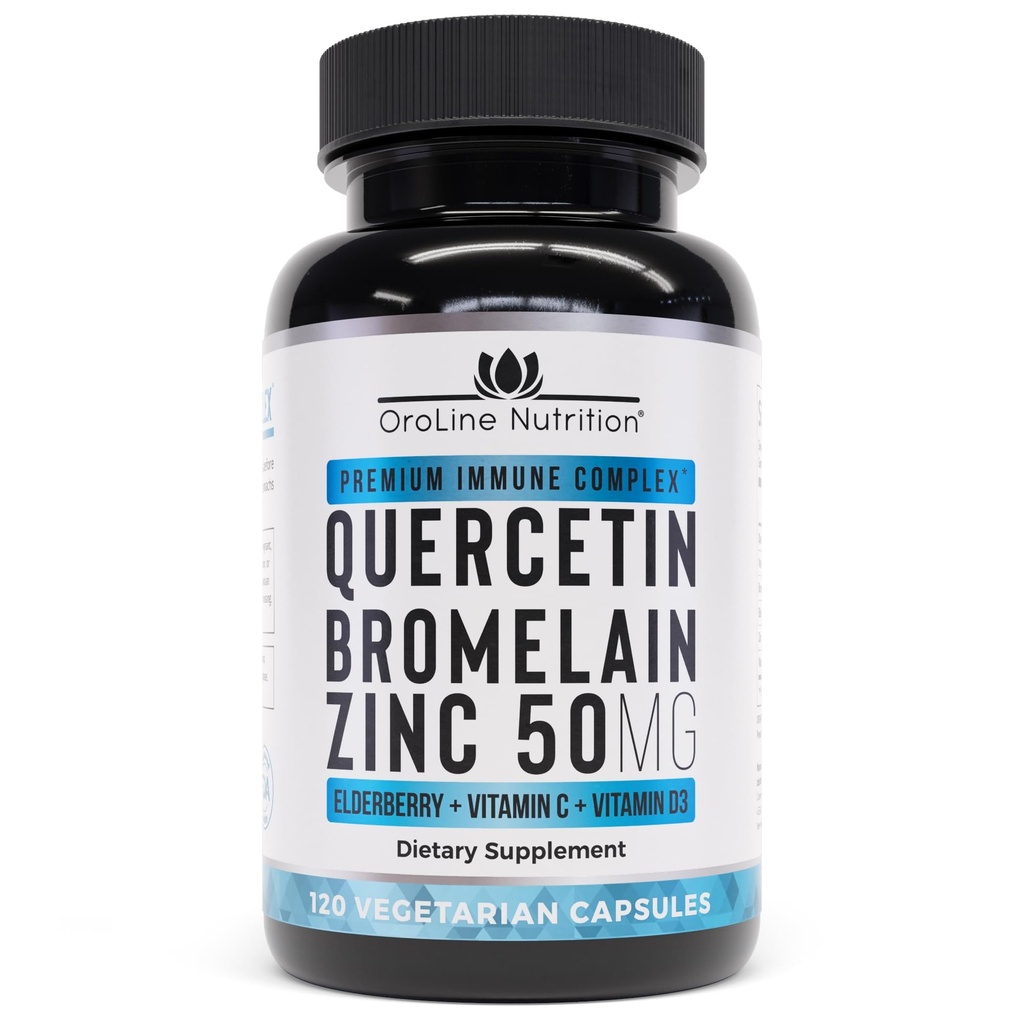 Quercetine 500 mg Supplement met Sambucus Vlierbes, Bromelaine, Vitamine C, Zink 50mg, & Vitamine D3 5000 IE - Antioxidant & Immune Health Support Zink quercetine