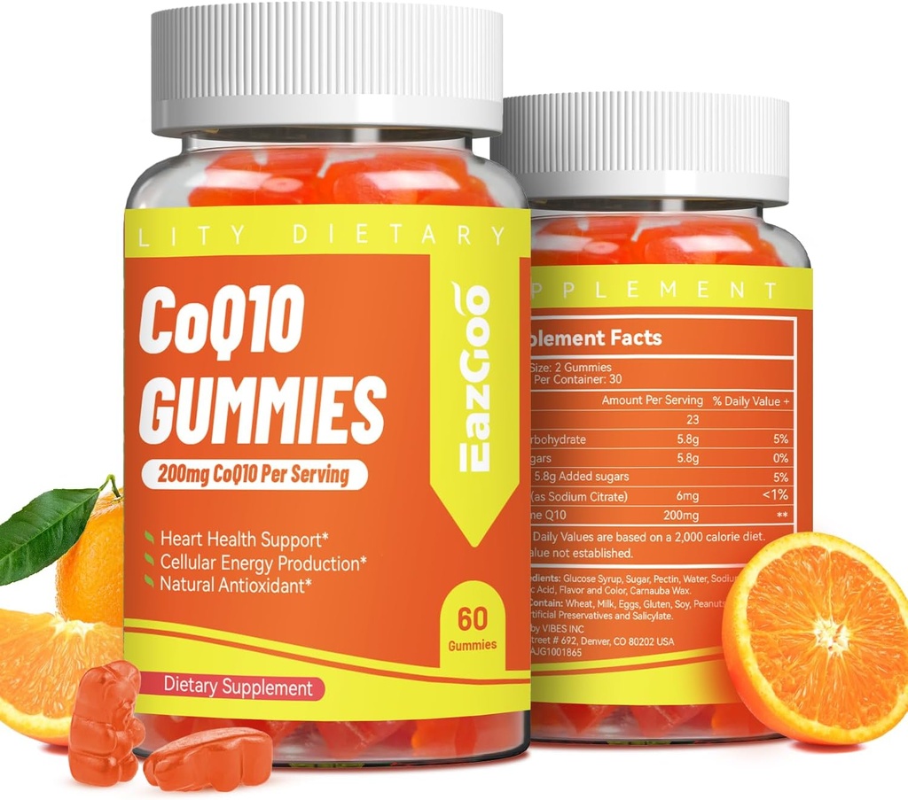 CoQ10 Gummies 200mg, veganistisch supplement voor energieproductie, non-GMO, glutenvrij (120 Gummies)