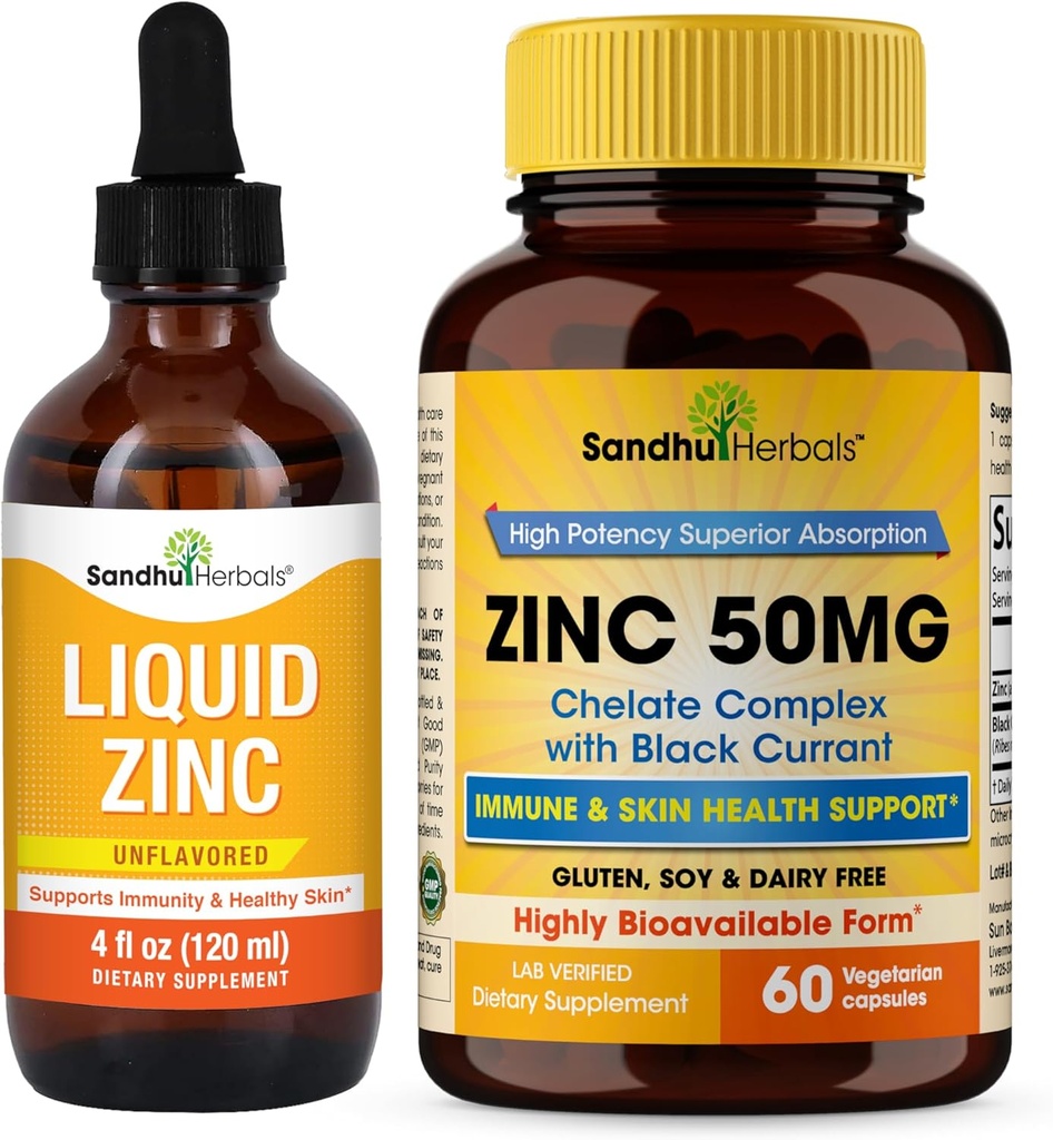 Sandhu Kruiden Liquid Zink Drops 4 Oz & Zink Capsules 60 Count Supplement 