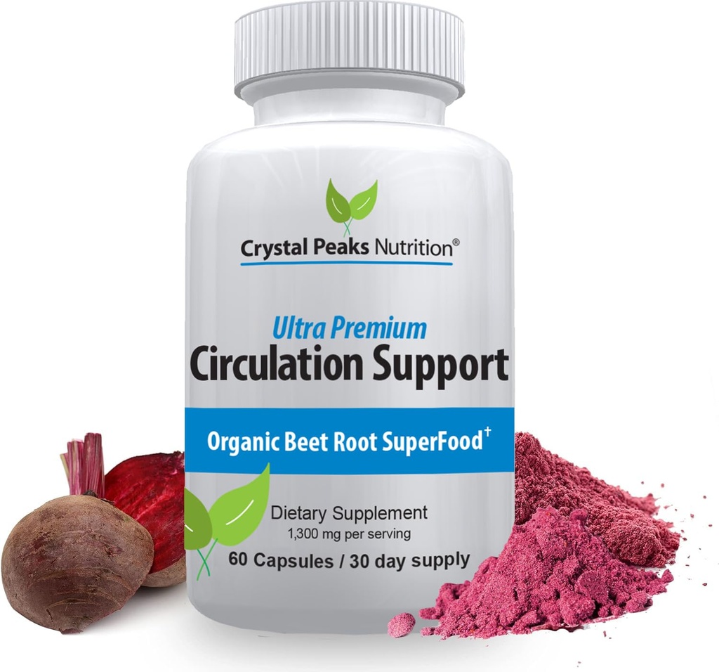 Pure Organic Beet Root Powder Extract - Blood Circulation, Promoot Arteries en Veins, Verhoog de productie van stikstofoxide. 1300mg, 60 Veggie Capsules