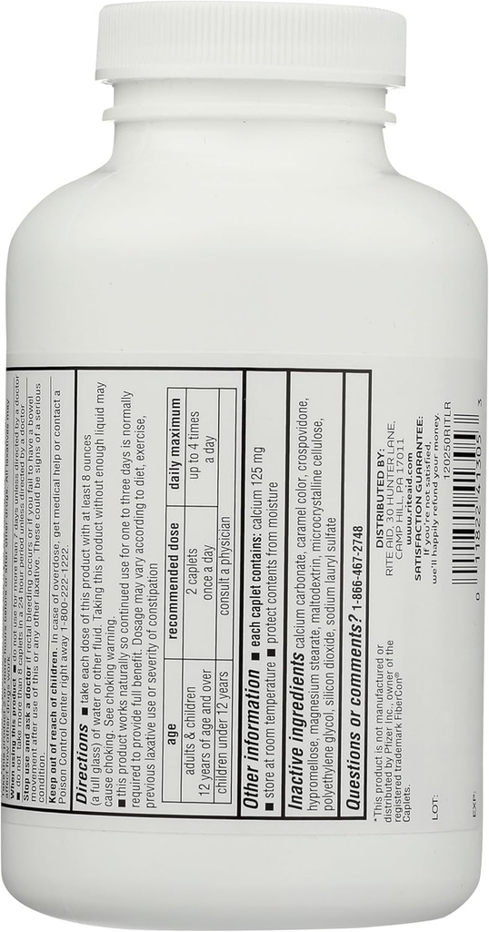 Rite Aid Fiber Therapy Caplets, Calcium Polycarbofiel 625mg - 250 Tel, Laxatives voor Constipatie, Fiber pillen voor volwassenen