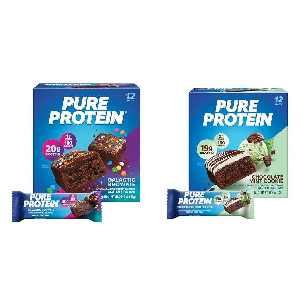 Pure Protein 12 Count Galactic Brownie & Chocolate Mint Cookie Protein Bars Bundle 