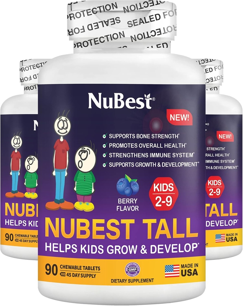 NuBest Tall Kids - Peuter Vitaminen en Kids Vitaminen voor de leeftijd 2 tot 9 - Ondersteuning bot sterkte, algemene gezondheid en immuniteit - dierlijke vormen - 270 Kauwbare Berry Tablets