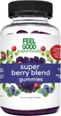 FeelGood Superfoods Super Berry Multivitamine Supplementen, Acai, Amla, Lingonberry, Maqui, Bilberry, en Aronia Berry Gummies, Berry Flavor, Vegan, Non-GMO, 60 Tellen