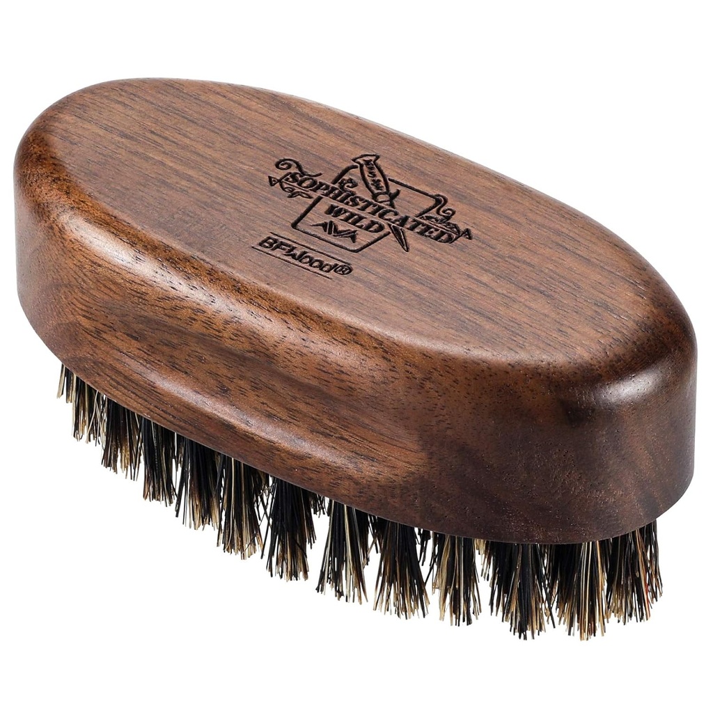 BFWood Small Travel Baard Brush - Natural Boar Bristles met zwart walnoot hout