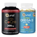 Qunol CoQ10 100mg Softgels, 3X Better Absorptie, 4 maand levering, 120 Tel + Visolie Omega 3 Mini Softgels, 1000mg Omega 3 EPA + DHA, 3 maand levering, 180 Tellen