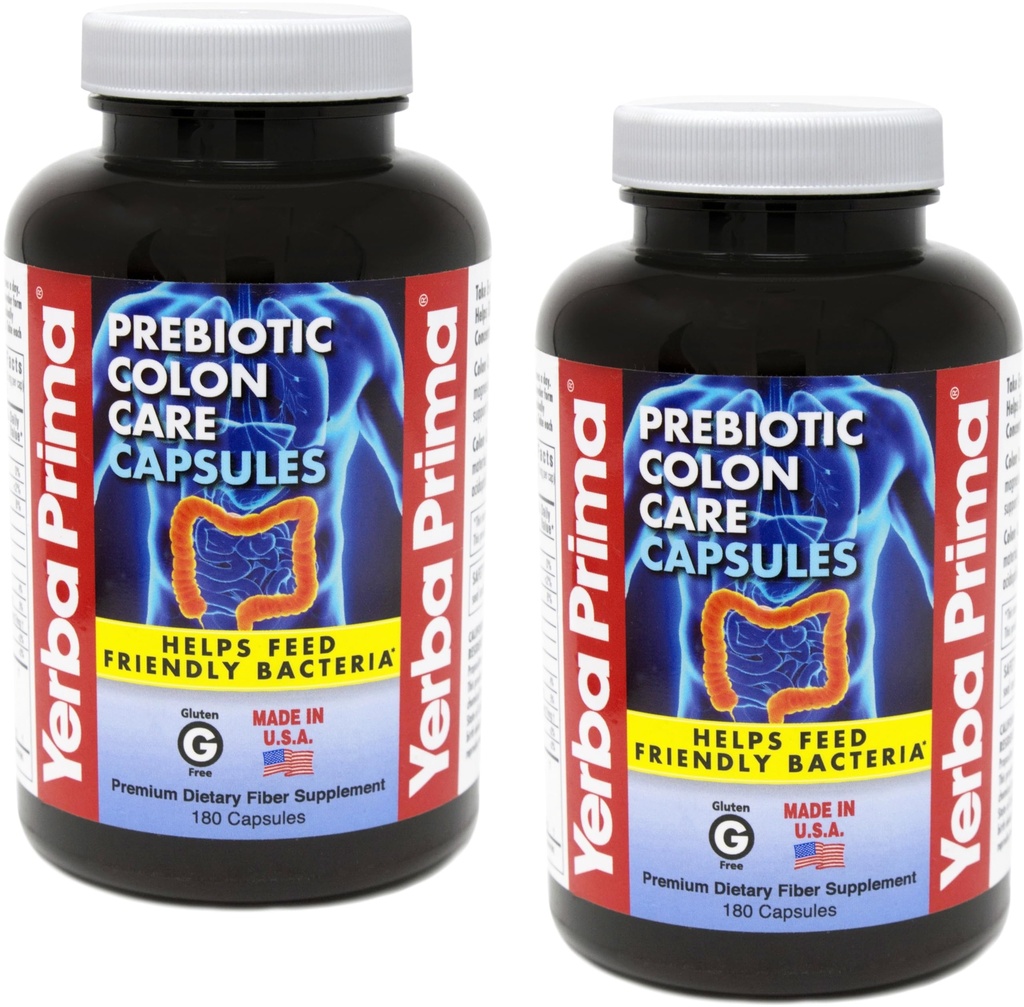 Yerba Prima Prebiotic Colon Care Capsules, non OGM, Keto Friendly, 180 capsules, (2 paquets)