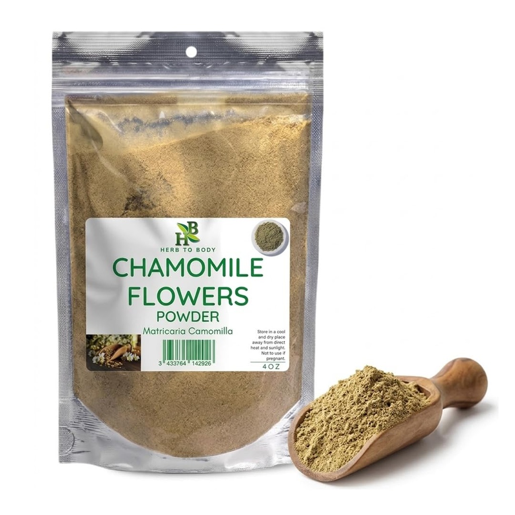 Poudre de camomille séchée – 4 oz, poudre de camomille de Matricaria pour le thé de camomille, thé à base de plantes, ingrédient pour la cuisson, les perfusions et les créations de bricolage