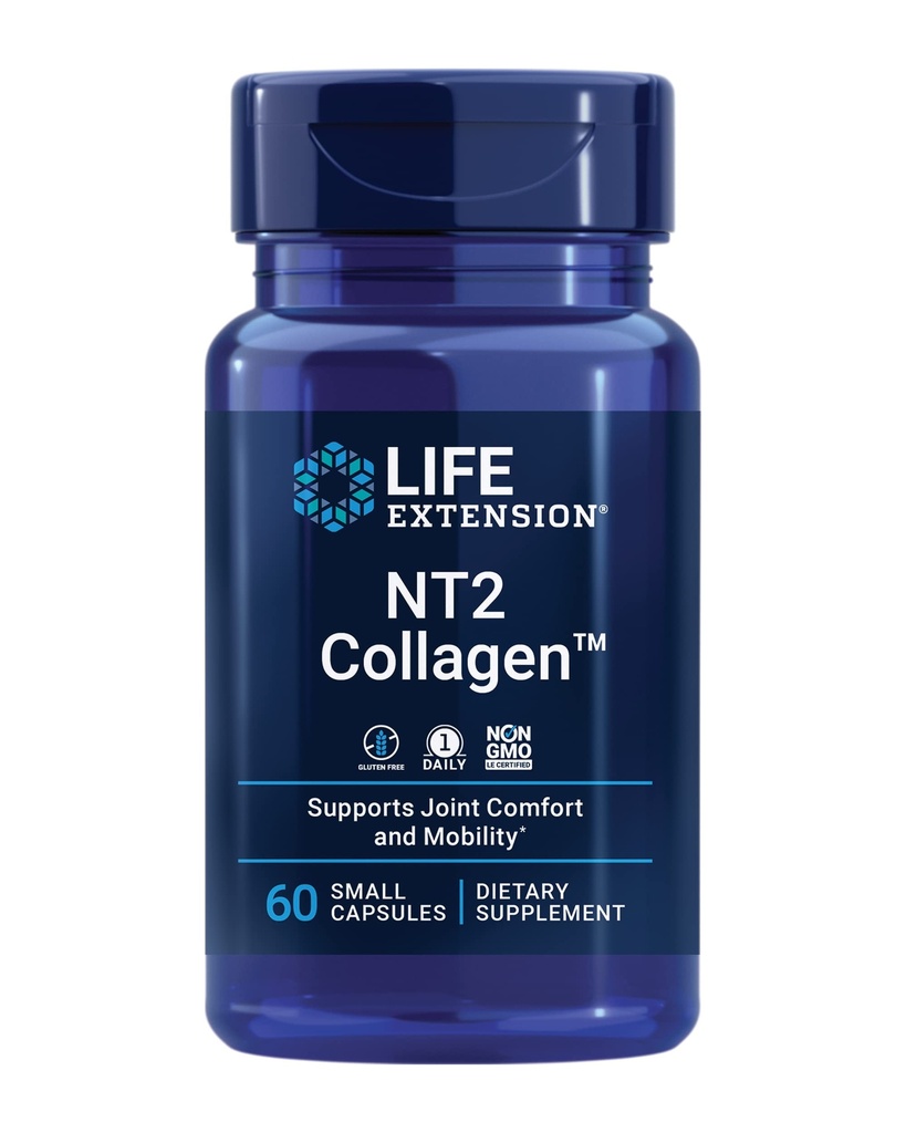 Life Extension NT2 CollagenTM, Supplément Santé Joint pour le Confort et la Mobilité articulaires, sans gluten, sans OGM, 1 jour, 60 petites capsules