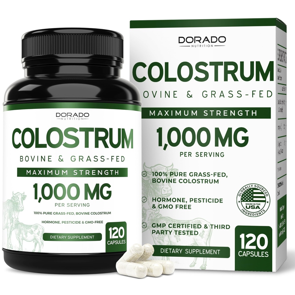 Colostrum Supplement (120 Telling) 1000mg Per Serving (Bovine Colostrum Capsules from First Milking Only, Std. te bevatten 20% IgG Immunoglobulinen) - Gras Fed, Geen Fillers, Derde Getest - USA Made