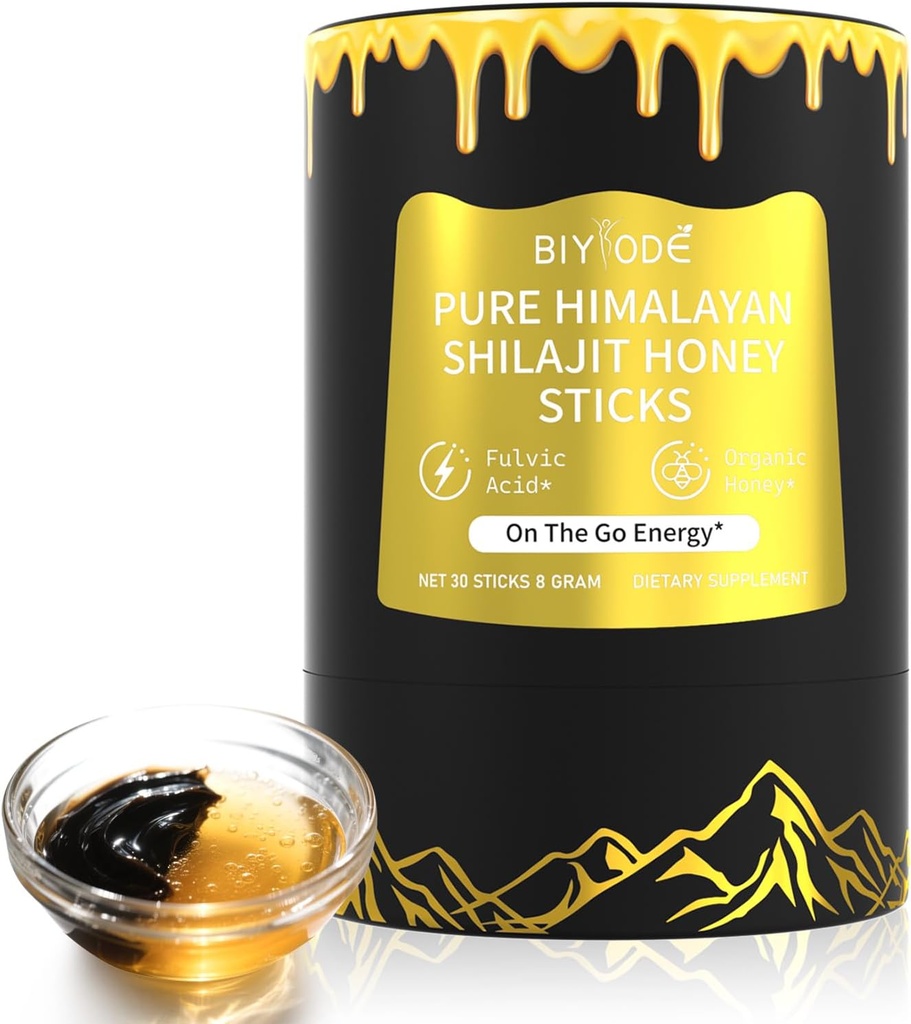 Himalaya Pure Shilajit Sticks met biologische honing, saffraan Eenvoudig te consumeren Shilajit 30 Sticks voor energie Boost Immune 85+ Trace Minerals 75%+ Fulvinezuur 30 Day Supply