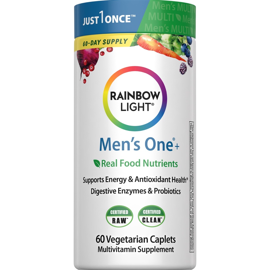 Regenboog Licht Heren Een Multivitamine, Mannen Dagelijks Multivitamine Biedt High-Potency Immune Ondersteuning, Met Vitamine C, Vitamine D en Zink, Vegetarisch, 60 Tellen