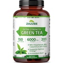 Zazzee Extra Strength Green Tea 20:1 Extrait, 6000 mg Strength, 50% EGCG, 98% Polyphénols et 80% Catcéhins, 150 Capsules Vegan, 5 Mois d'approvisionnement, Standardisé et Concentré 20X Potence, Non-OGM